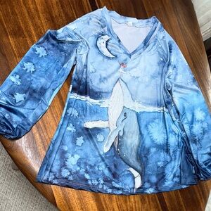 Blue Whale Moonprint V-Neck Top